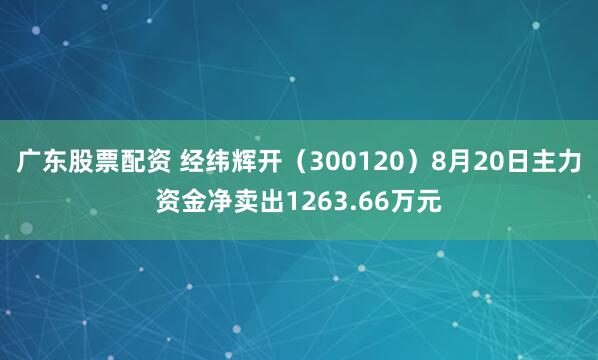 广东股票配资 经纬辉开（300120）8月20日主力资金净卖出1263.66万元